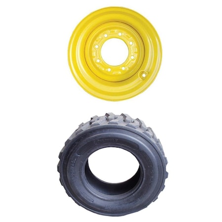 Aic Replacement Parts One 12-Ply 12 x 16.5 Tire w/ Yellow Rim Fits CAT-JD-Fits New Holland Skid S 12-16.5-YELLOWRIM